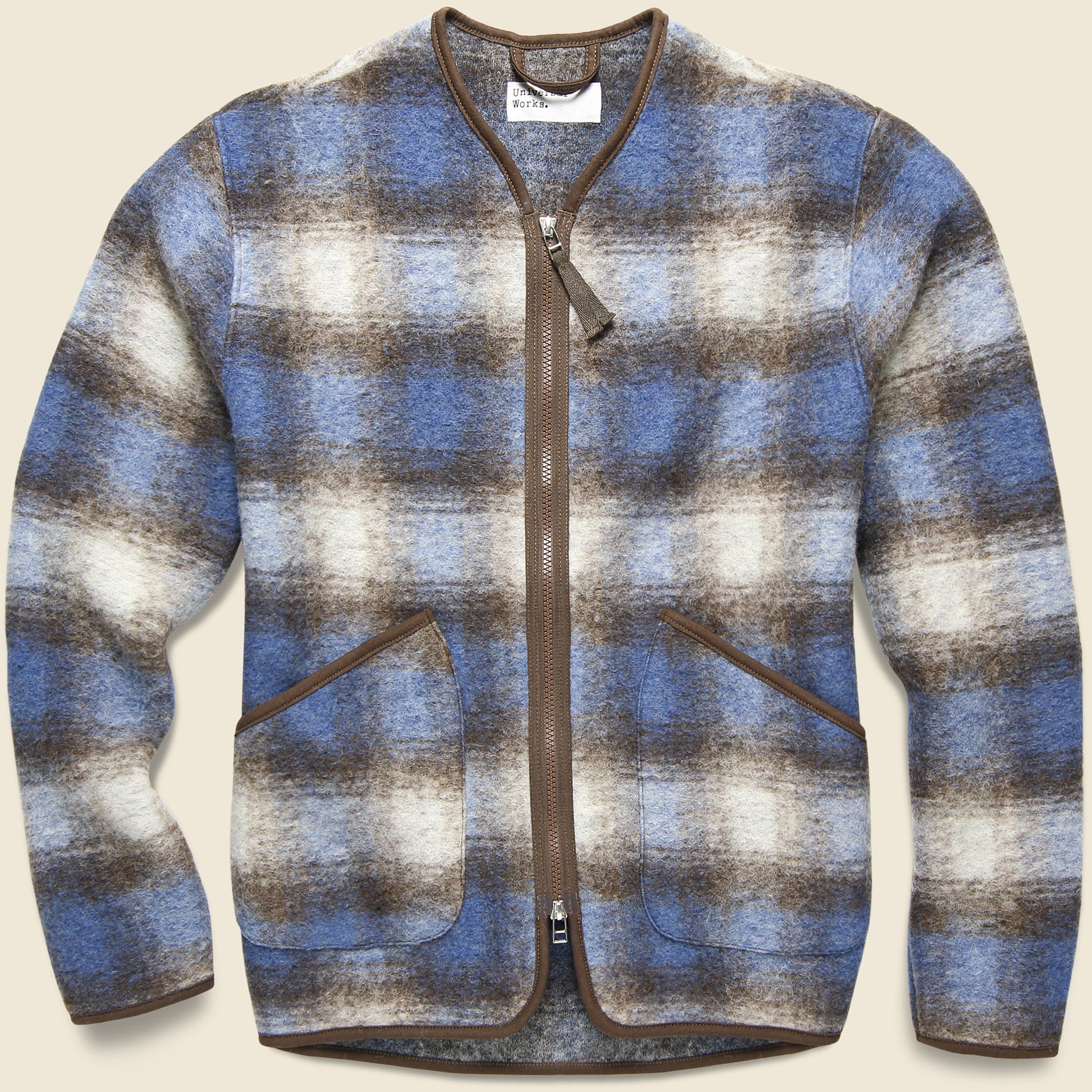 Wool Fleece Zip Liner Jacket - Blue/Brown Check - Universal Works - STAG Provisions - Outerwear - Coat / Jacket