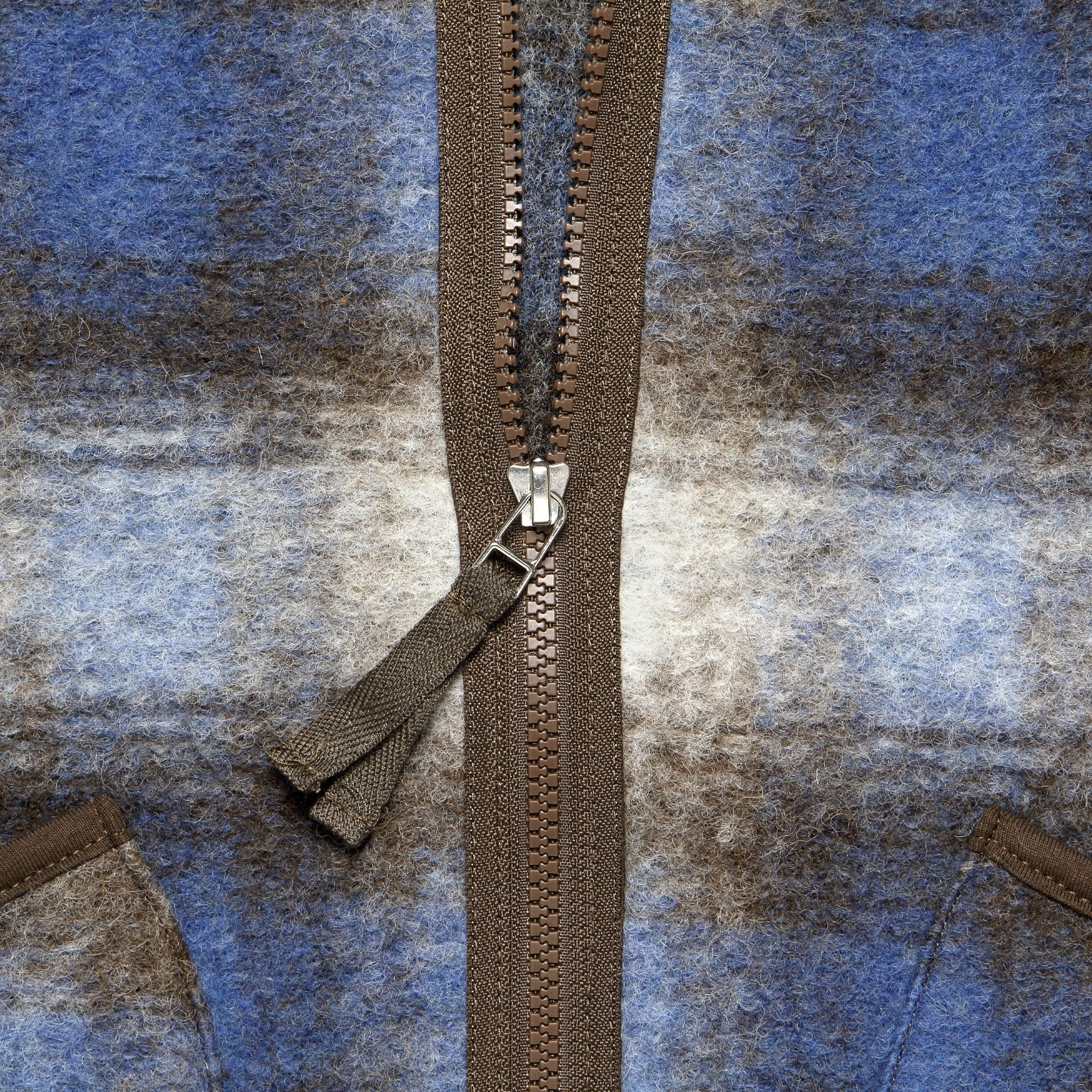 Wool Fleece Zip Liner Jacket - Blue/Brown Check - Universal Works - STAG Provisions - Outerwear - Coat / Jacket