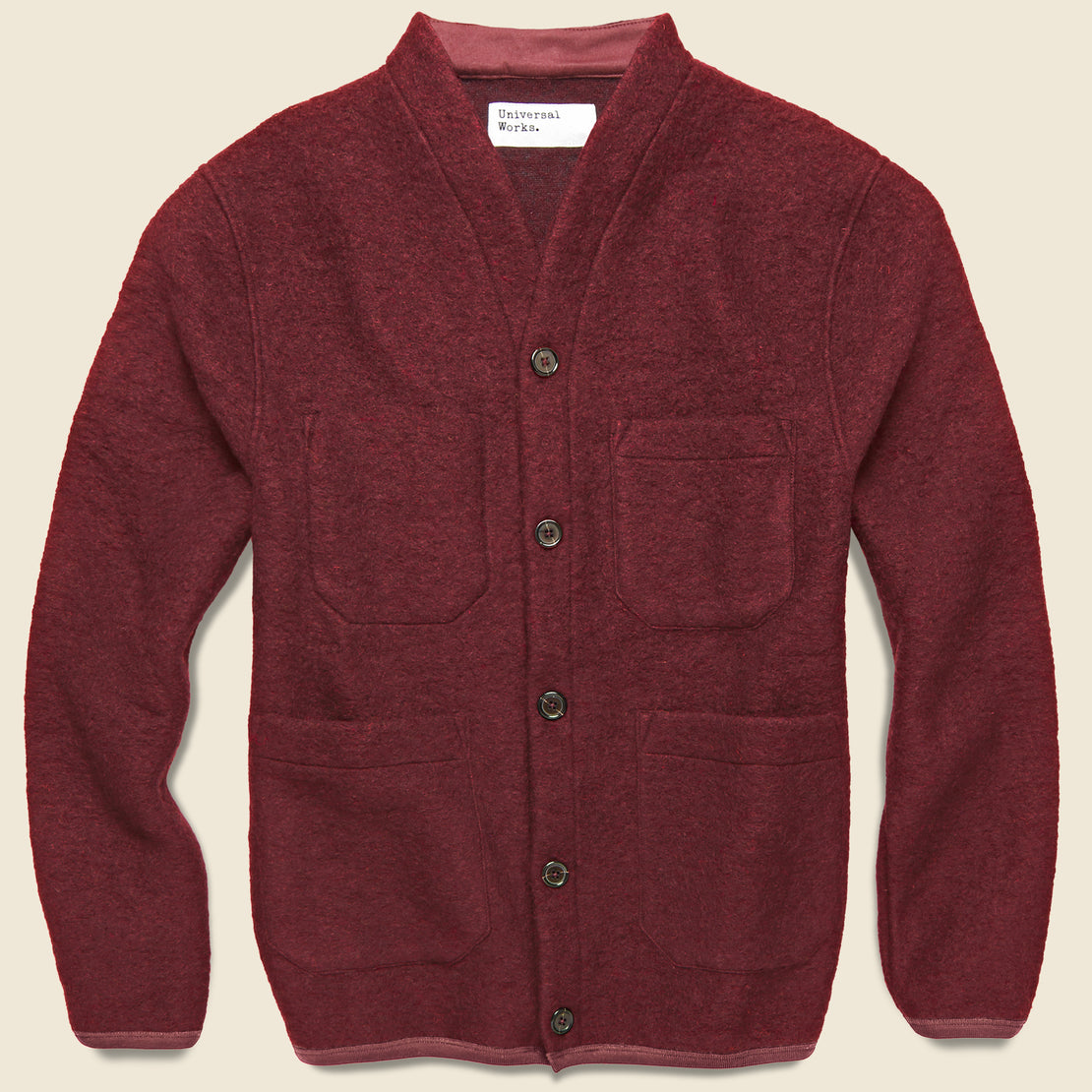 Universal Works Wool Fleece Cardigan - Berry