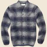 Wool Fleece Cardigan - Navy Austin Check - Universal Works - STAG Provisions - Tops - Sweater