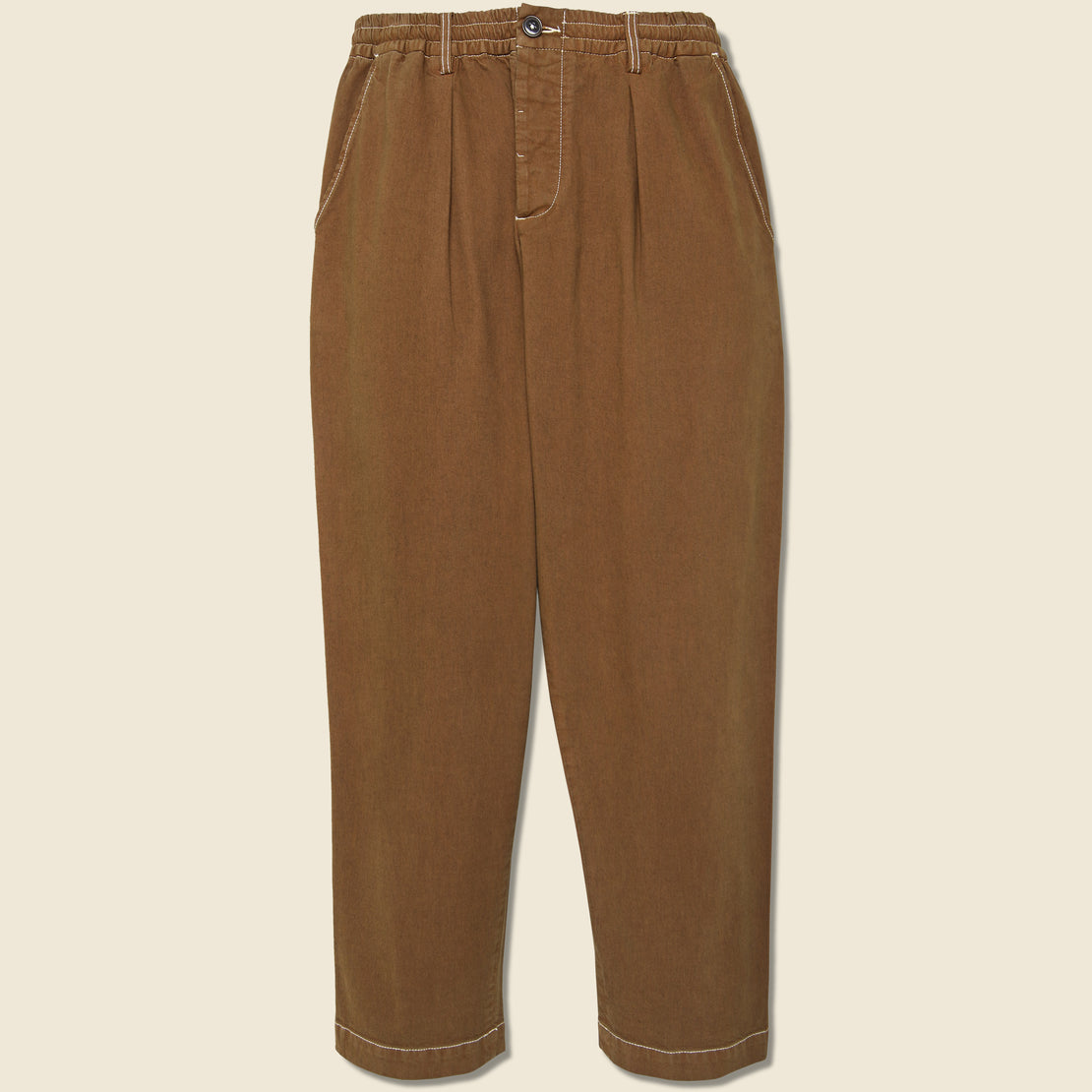 Pleated Twill Track Pant - Brown