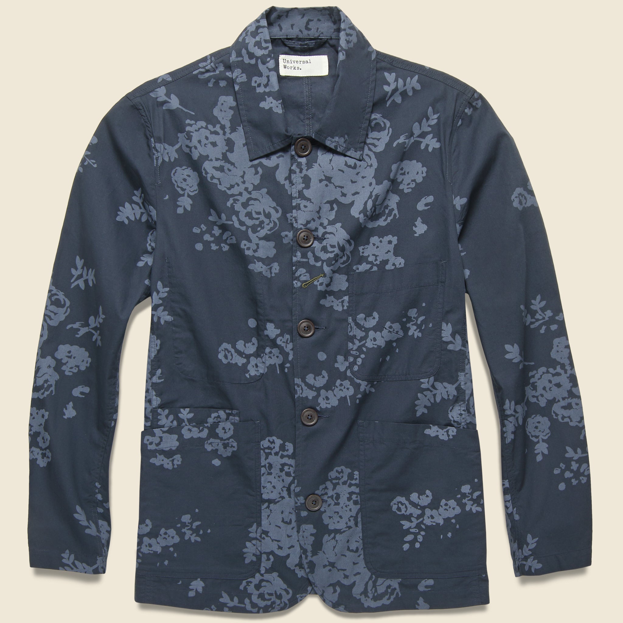 Bakers Jacket - Navy Flower Print Poplin - Universal Works - STAG Provisions - Outerwear - Shirt Jacket