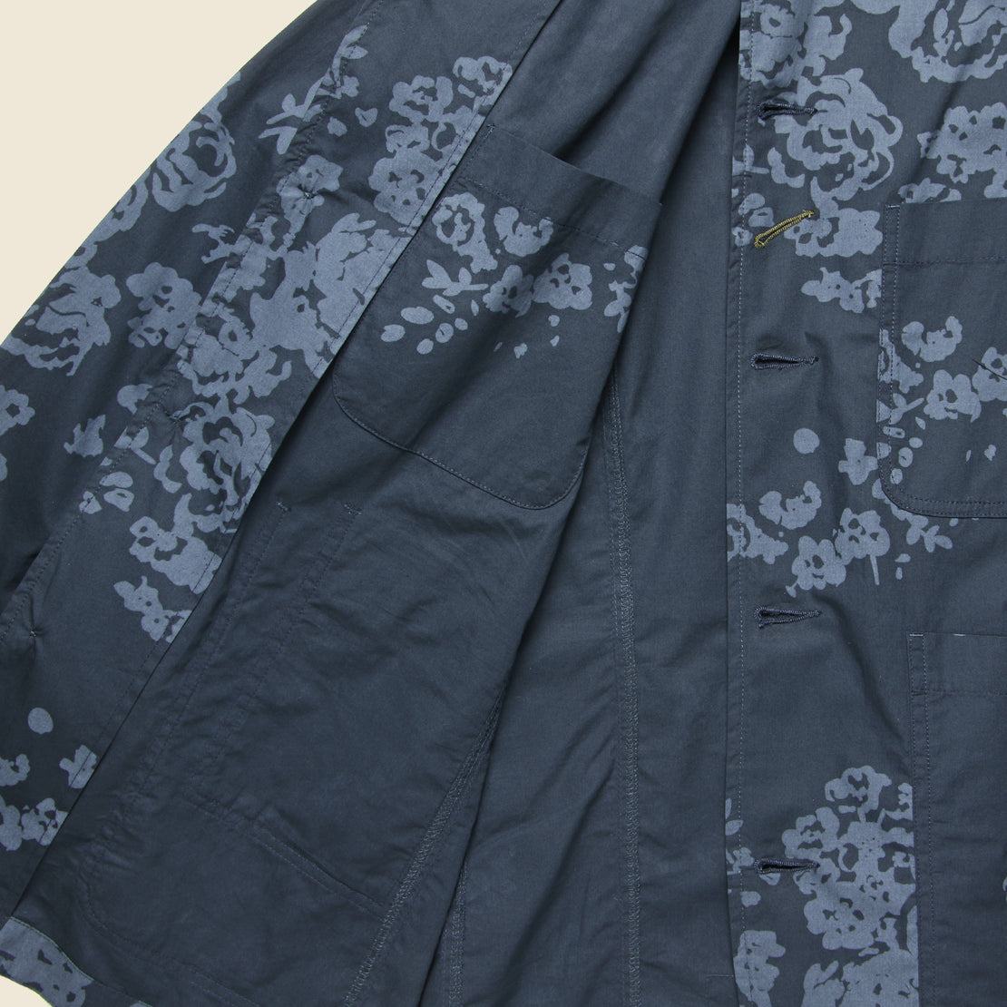 Bakers Jacket - Navy Flower Print Poplin - Universal Works - STAG Provisions - Outerwear - Shirt Jacket