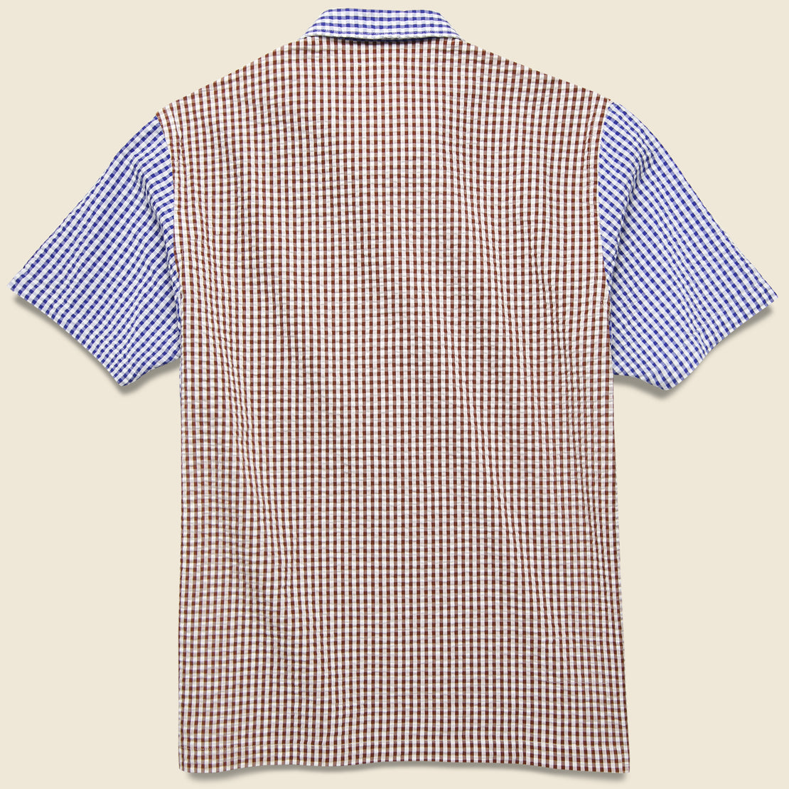 Road Shirt - Blue/Brown Gingham Seersucker - Universal Works - STAG Provisions - Tops - S/S Woven - Other Pattern