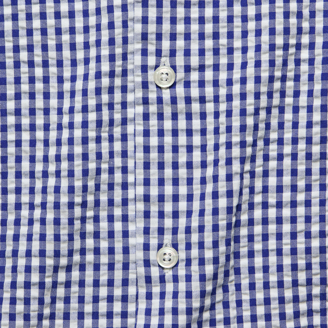 Road Shirt - Blue/Brown Gingham Seersucker - Universal Works - STAG Provisions - Tops - S/S Woven - Other Pattern