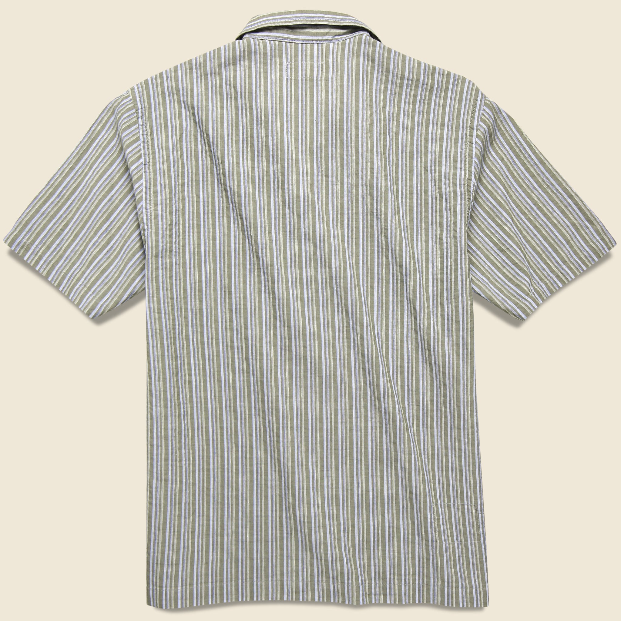Road Shirt - Olive Elton 2 Stripe - Universal Works - STAG Provisions - Tops - S/S Woven - Stripe