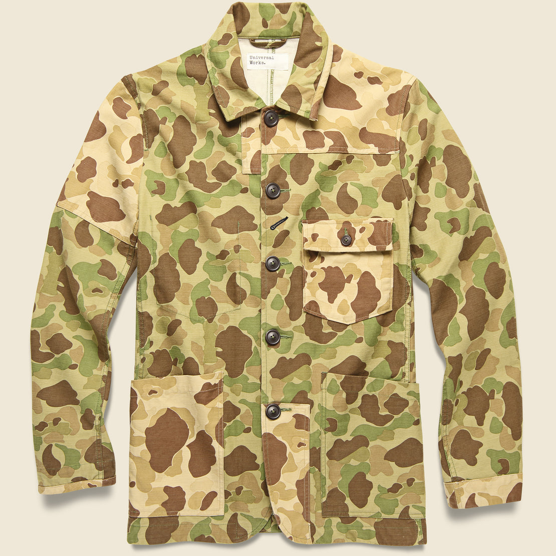 Universal Works Patched Peacekeeper Camo Bakers Jacket - Olive/Sand