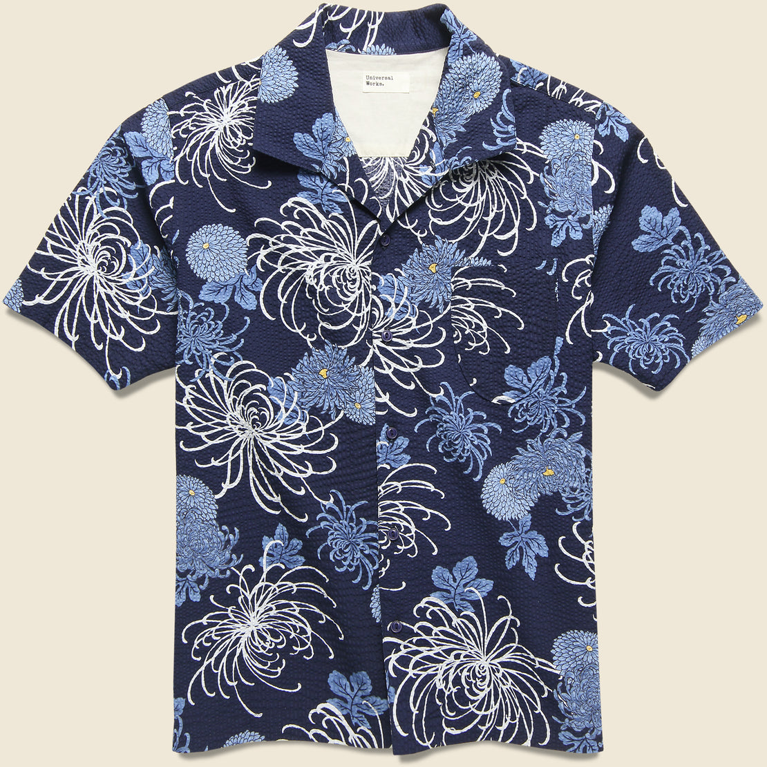 Universal Works Japanese Flower Seersucker Shirt - Blue