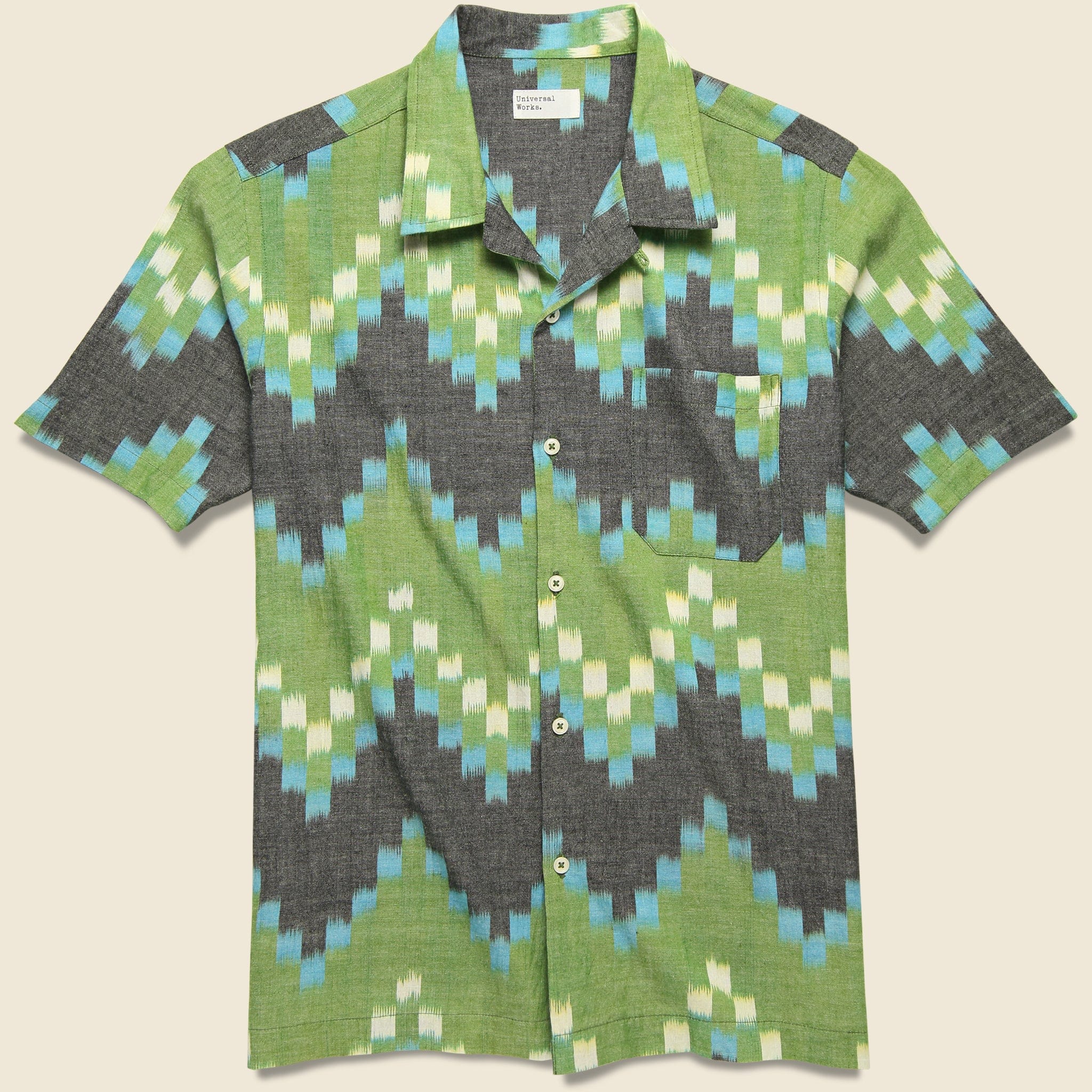 Zig Zag Ikat Road Shirt - Green - Universal Works - STAG Provisions - Tops - S/S Woven - Other Pattern