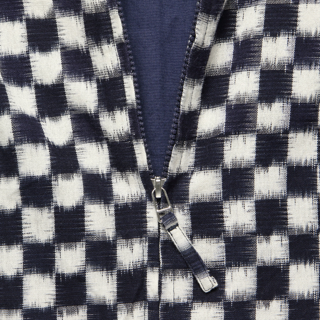 Double Ikat Chequerboard Windcheater Jacket - Indigo/White - Universal Works - STAG Provisions - Outerwear - Coat / Jacket