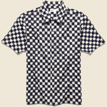 Double Ikat Chequerboard Road Shirt - Indigo/White - Universal Works - STAG Provisions - Tops - S/S Woven - Other Pattern