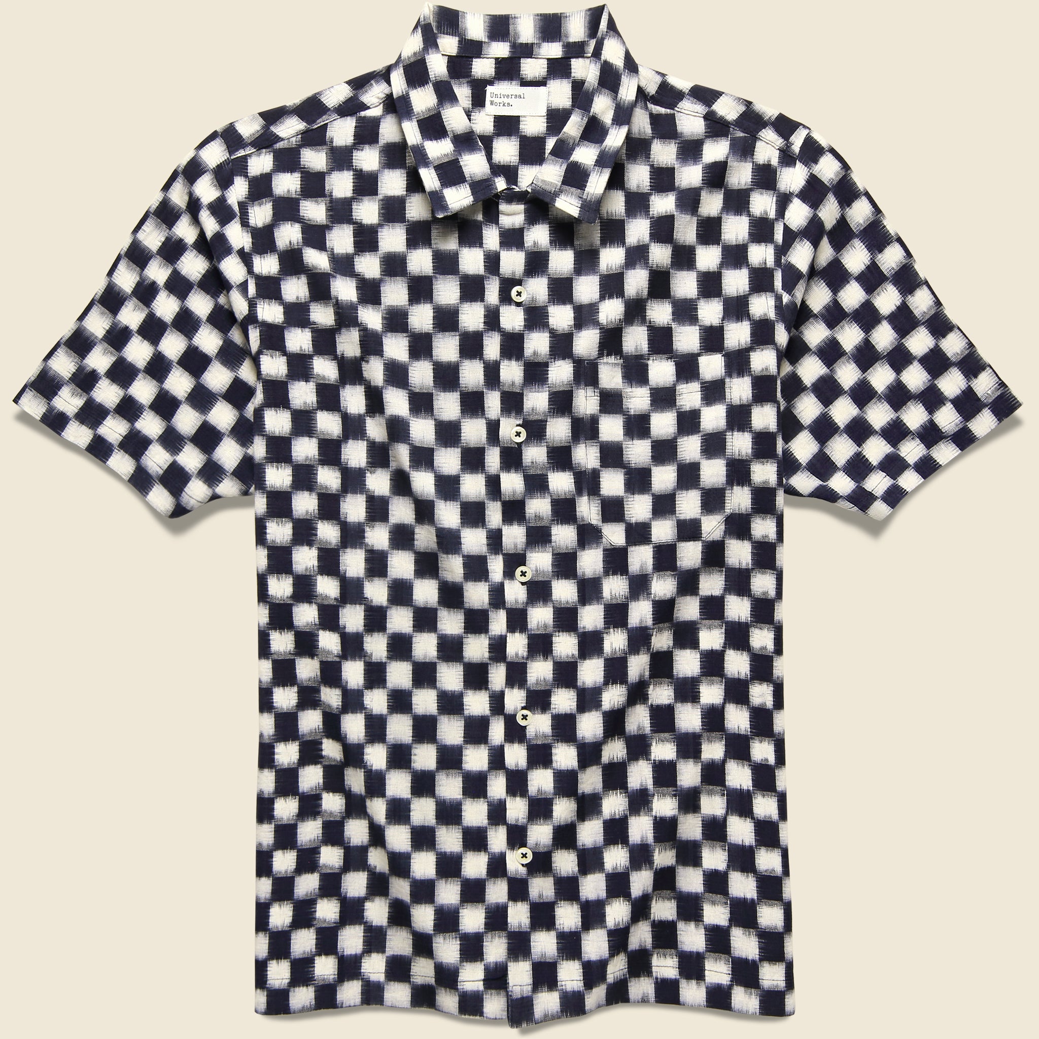 Double Ikat Chequerboard Road Shirt - Indigo/White - Universal Works - STAG Provisions - Tops - S/S Woven - Other Pattern