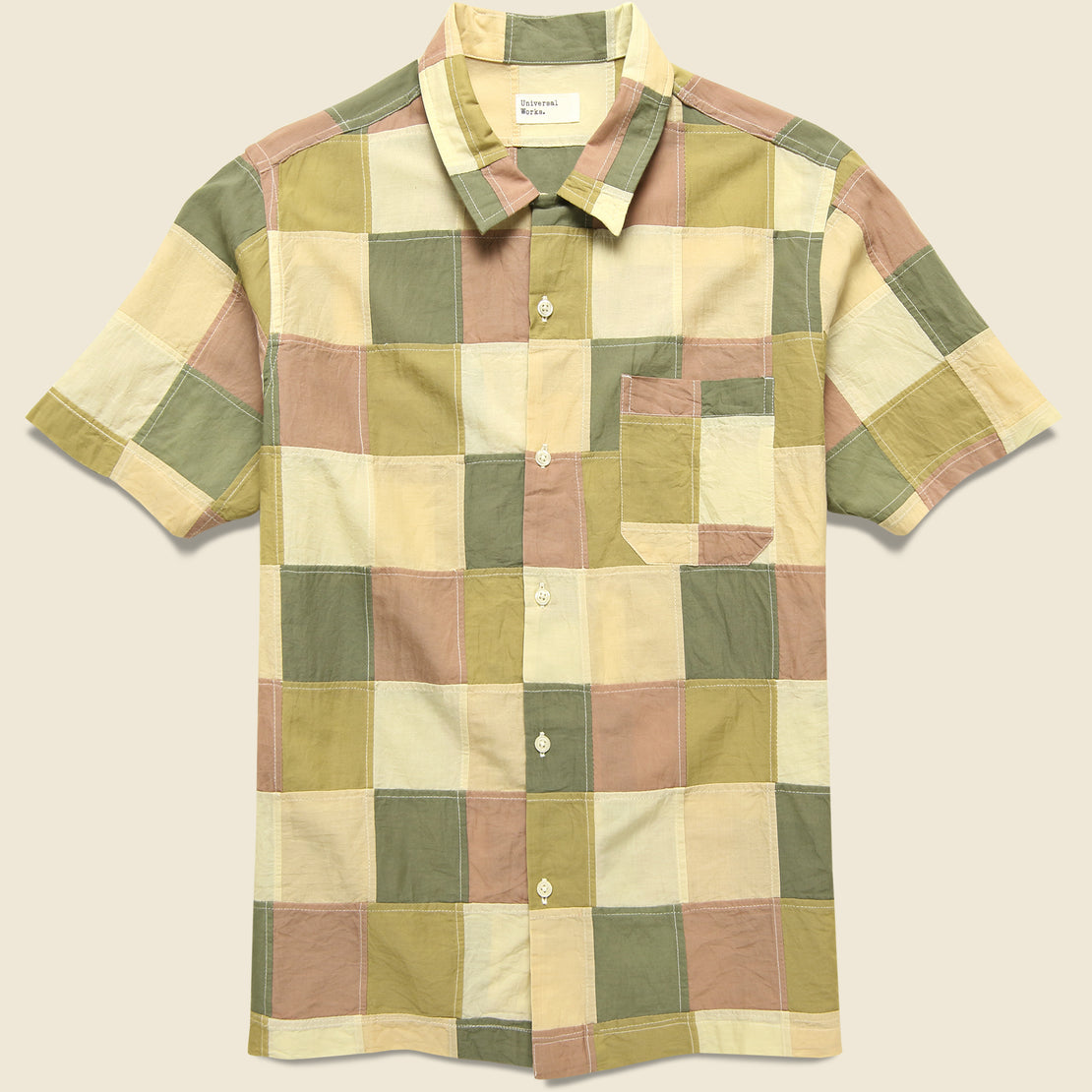 Universal Works Patchwork Check Road Shirt - Sand