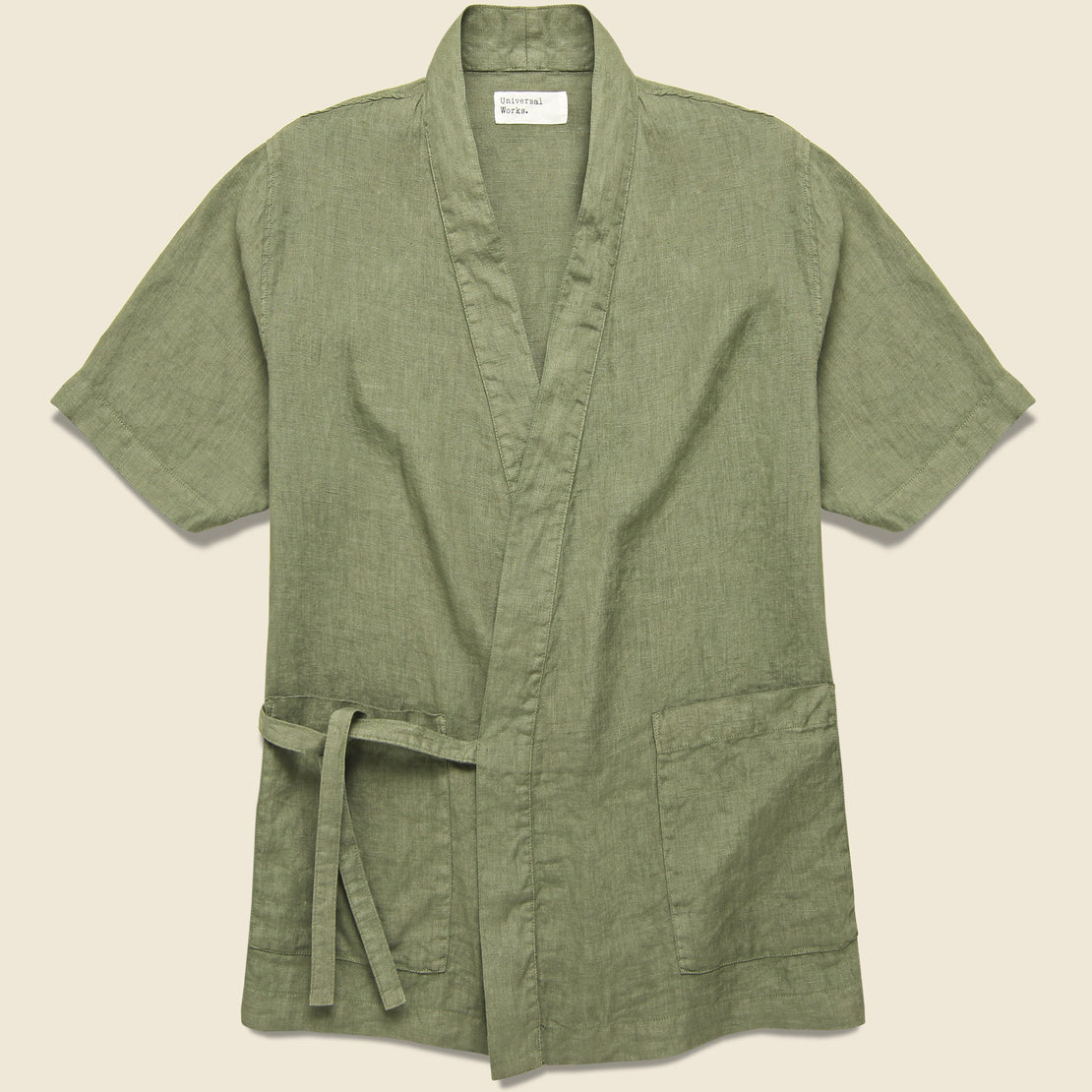 Universal Works Short Sleeve Linen Kyoto Workshirt - Bright Olive