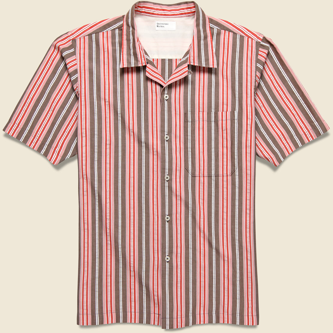 Universal Works Nassau Stripe Camp Shirt - Red/Brown