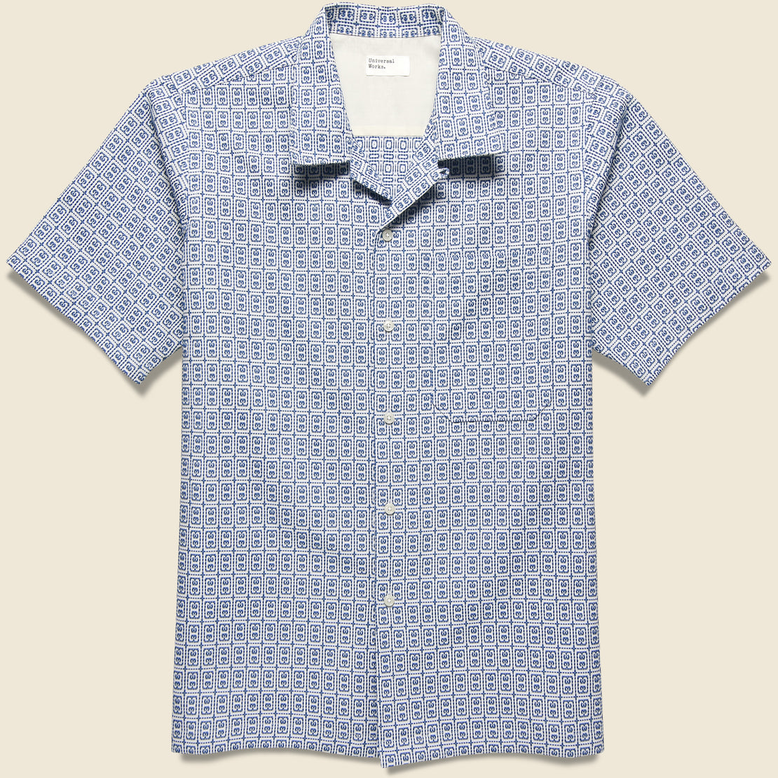 Universal Works Porto Cotton Camp Shirt - White/Blue