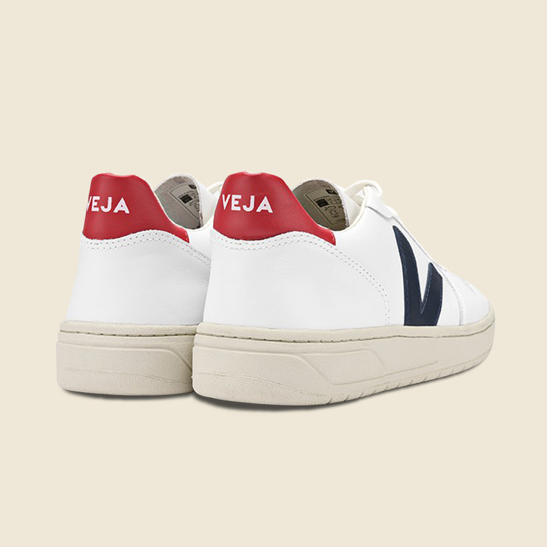 V-10 Leather Sneaker - White/Red/Navy - Veja - STAG Provisions - Shoes - Athletic