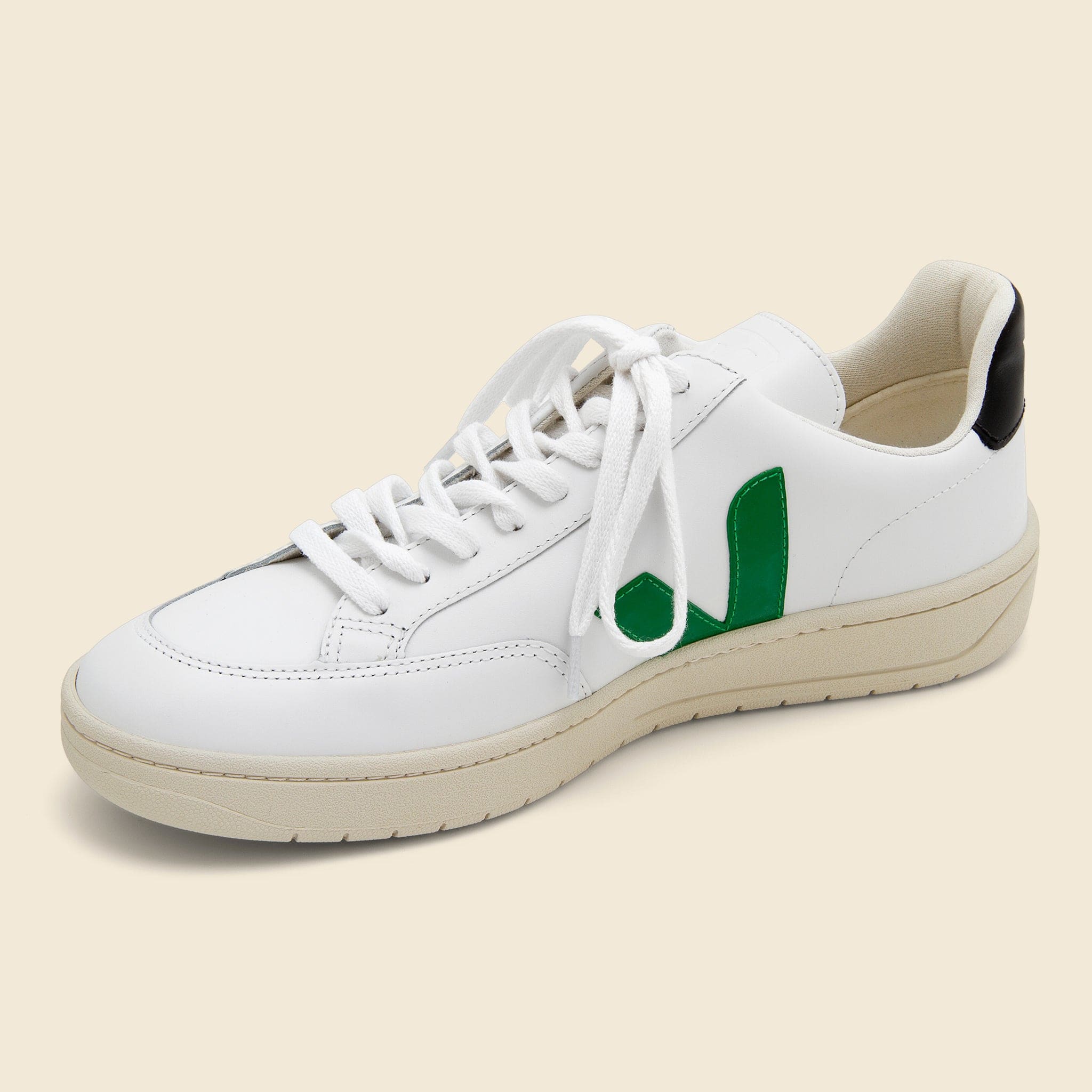 
                          V-12 Leather Sneaker - Extra White/Emeraude Black - Veja - STAG Provisions - Shoes - Athletic
                        