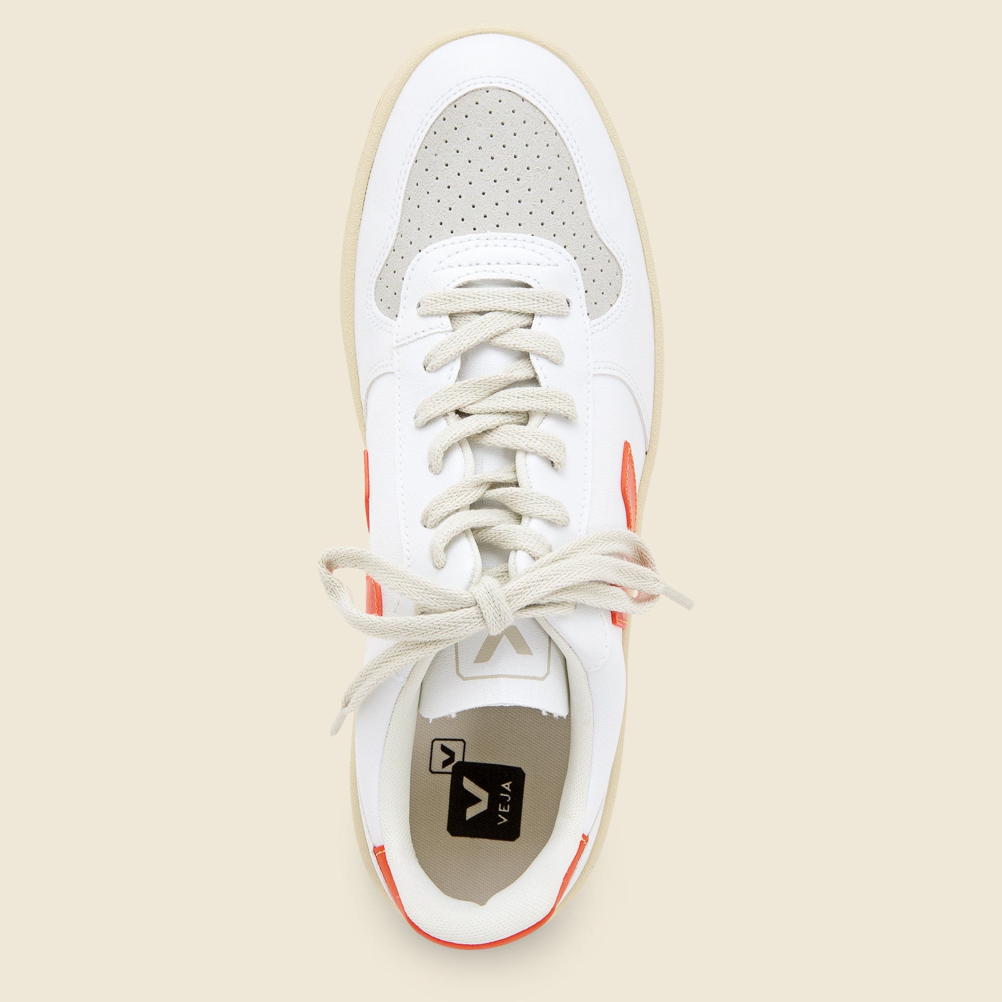 V-10 Leather Sneaker - White/Orange Fluo - Veja - STAG Provisions - Shoes - Athletic