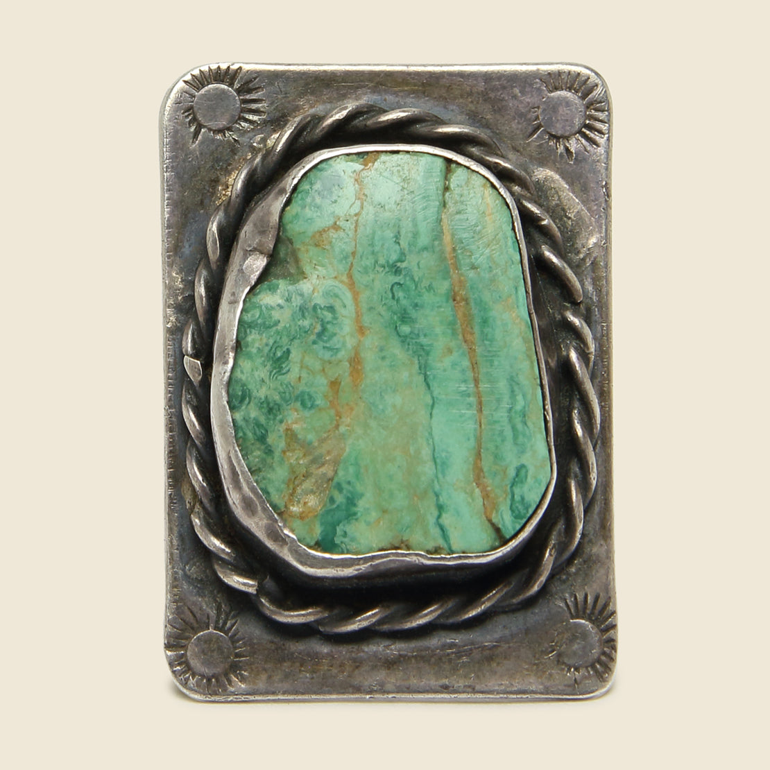 Carved & Stamped Turquoise Flattop Ring - Vintage - STAG Provisions - One & Done - Accessories & Jewelry
