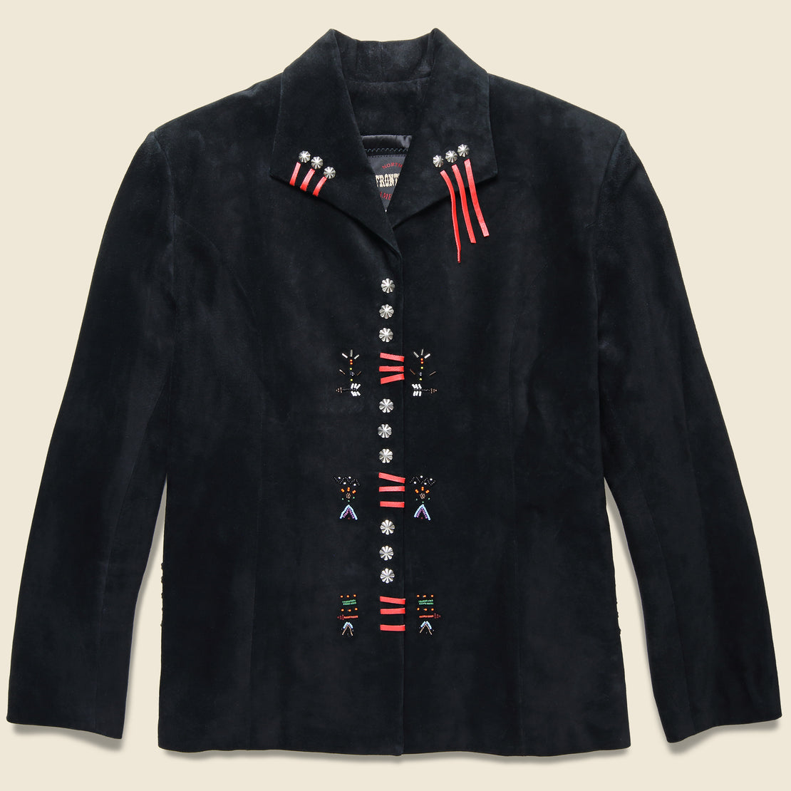 Vintage Frontier Bead & Concho Suede Jacket - Black