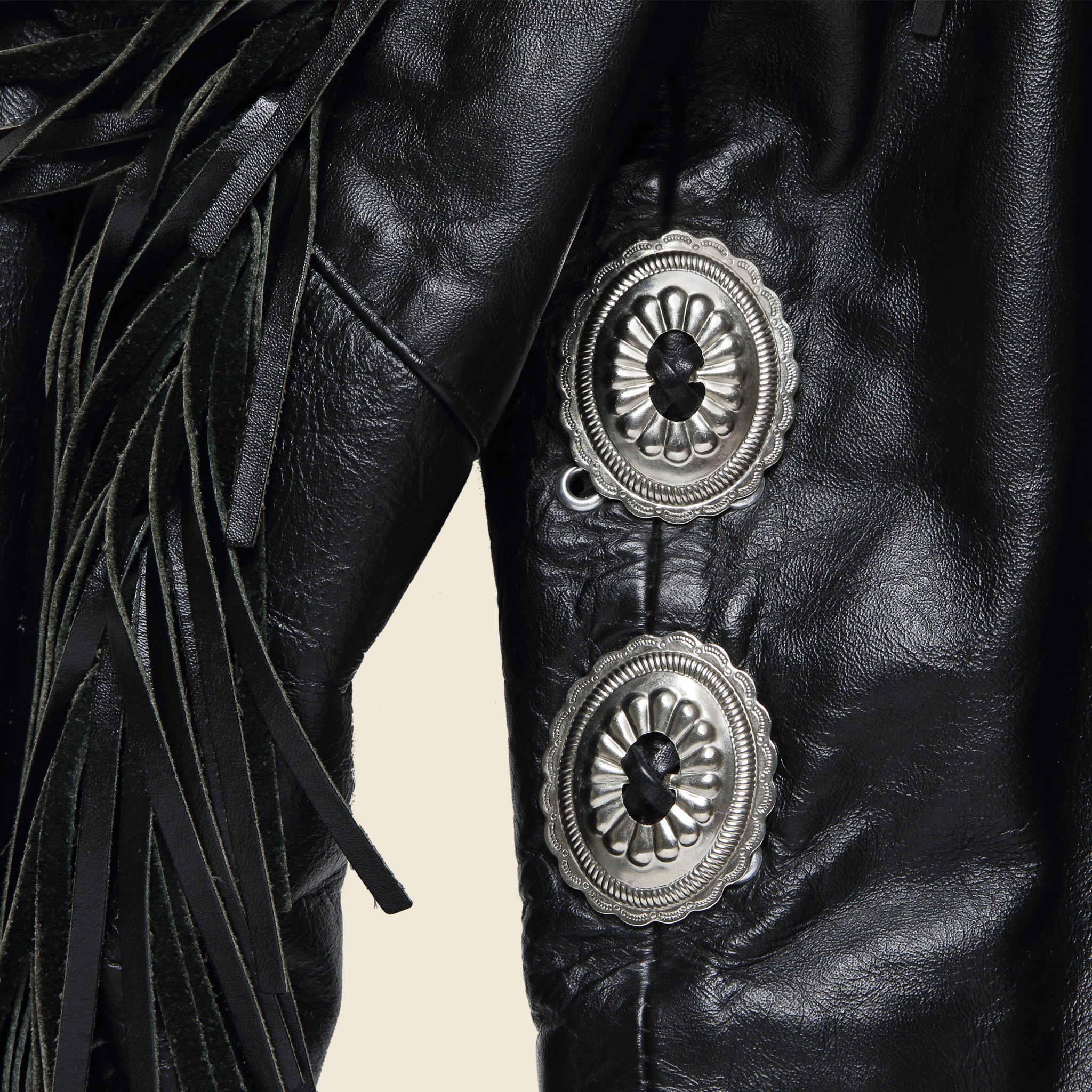 
                          Leather Rider Concho &amp; Tassle Biker Jacket - Black - Vintage - STAG Provisions - W - One &amp; Done - Apparel
                        