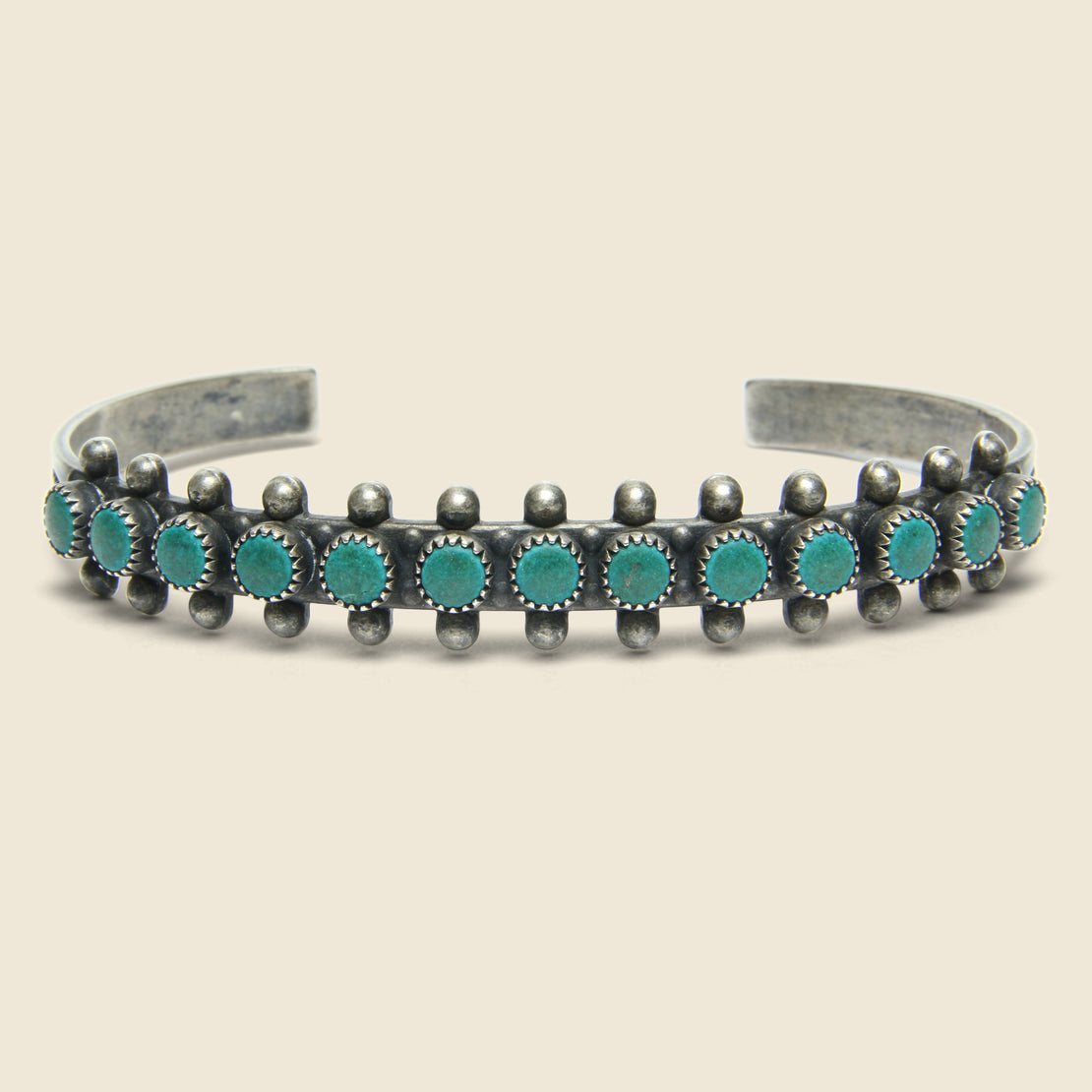 Vintage Round Petit Point Turquoise & Sterling Cuff - Silver