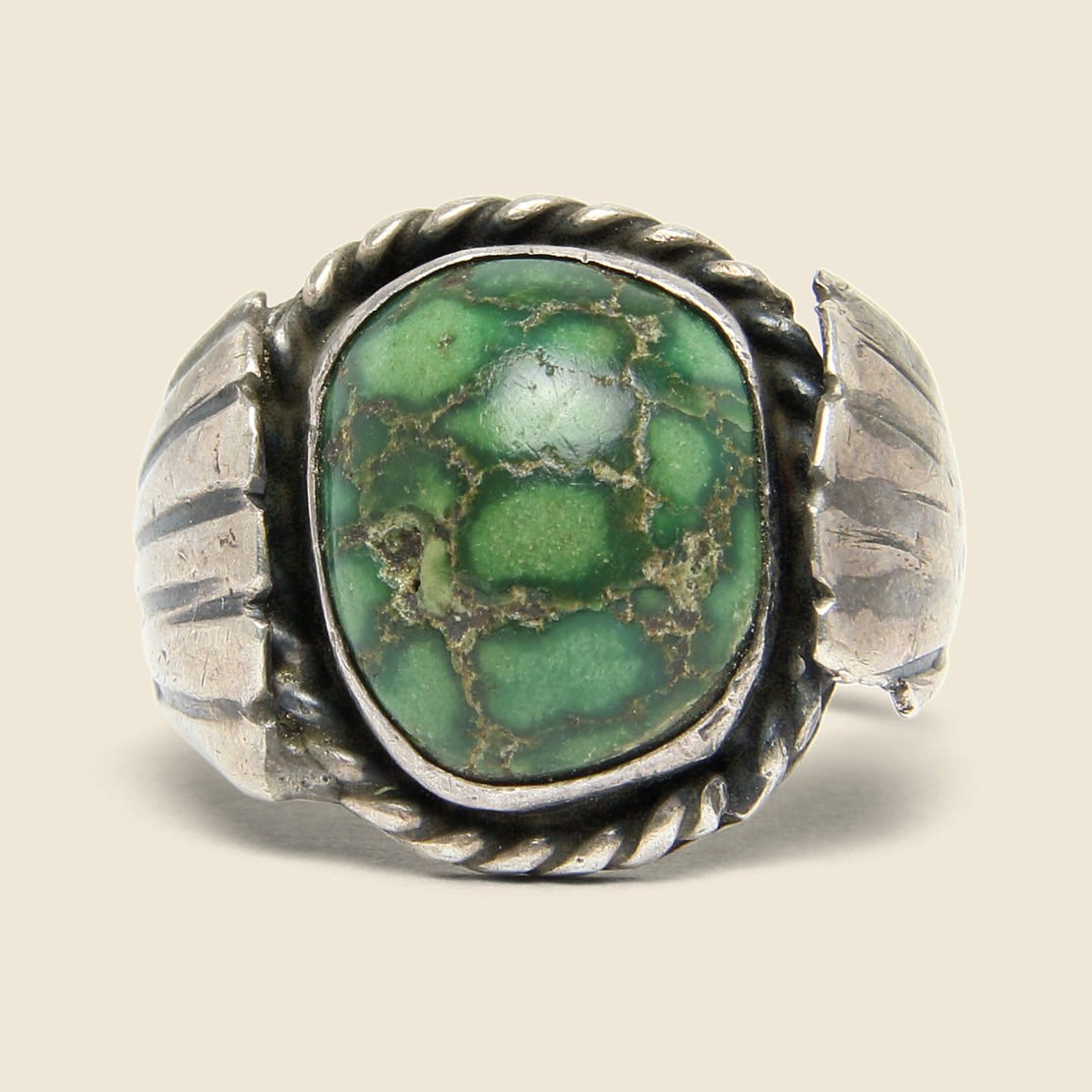 Round Turquoise & Leaf Motif Ring - Sterling - Vintage - STAG Provisions - W - One & Done - Accessories & Jewelry