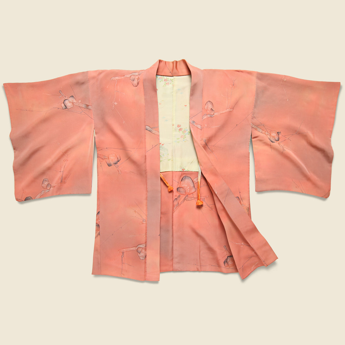 Vintage Watercolor Blossom Silk Kimono - Pink