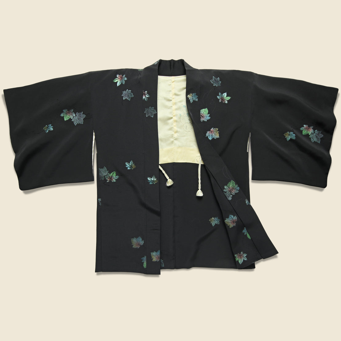 Vintage Iridescent Maple Leaf Silk Kimono - Black