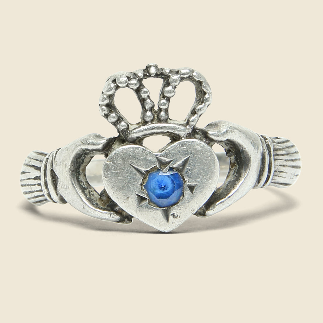 Blue Sapphire Claddagh Ring - Sterling Silver - Vintage - STAG Provisions - W - One & Done - Accessories & Jewelry