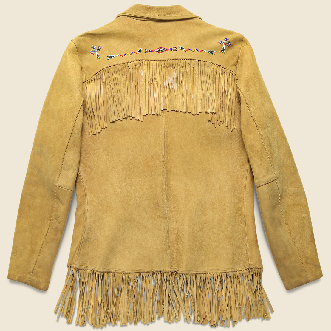 Hand-beaded Suede Fringe Jacket - Tan - Vintage - STAG Provisions - W - One & Done - Apparel