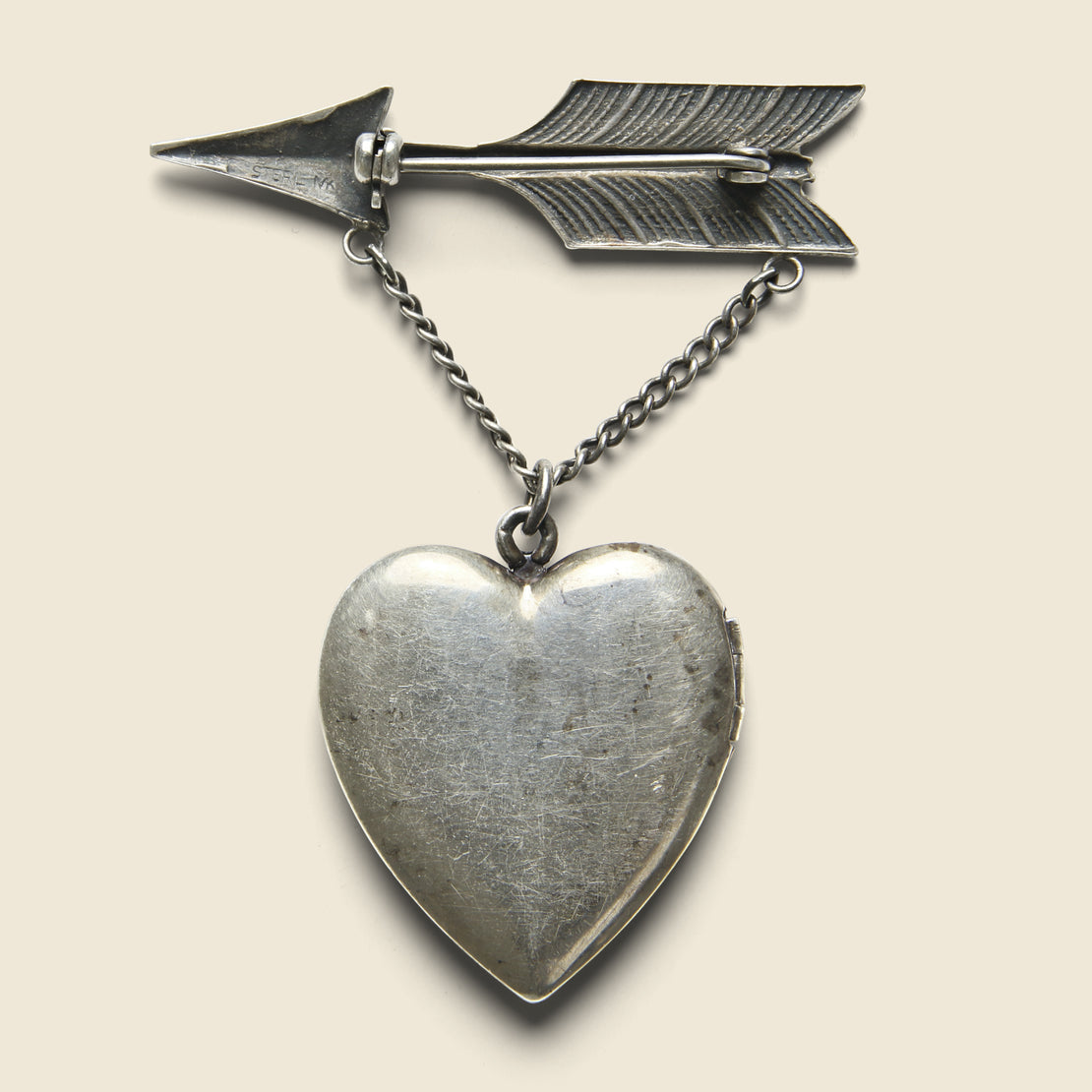 Arrow & Etched Heart Locket Pin - Sterling - Vintage - STAG Provisions - W - One & Done - Miscellaneous