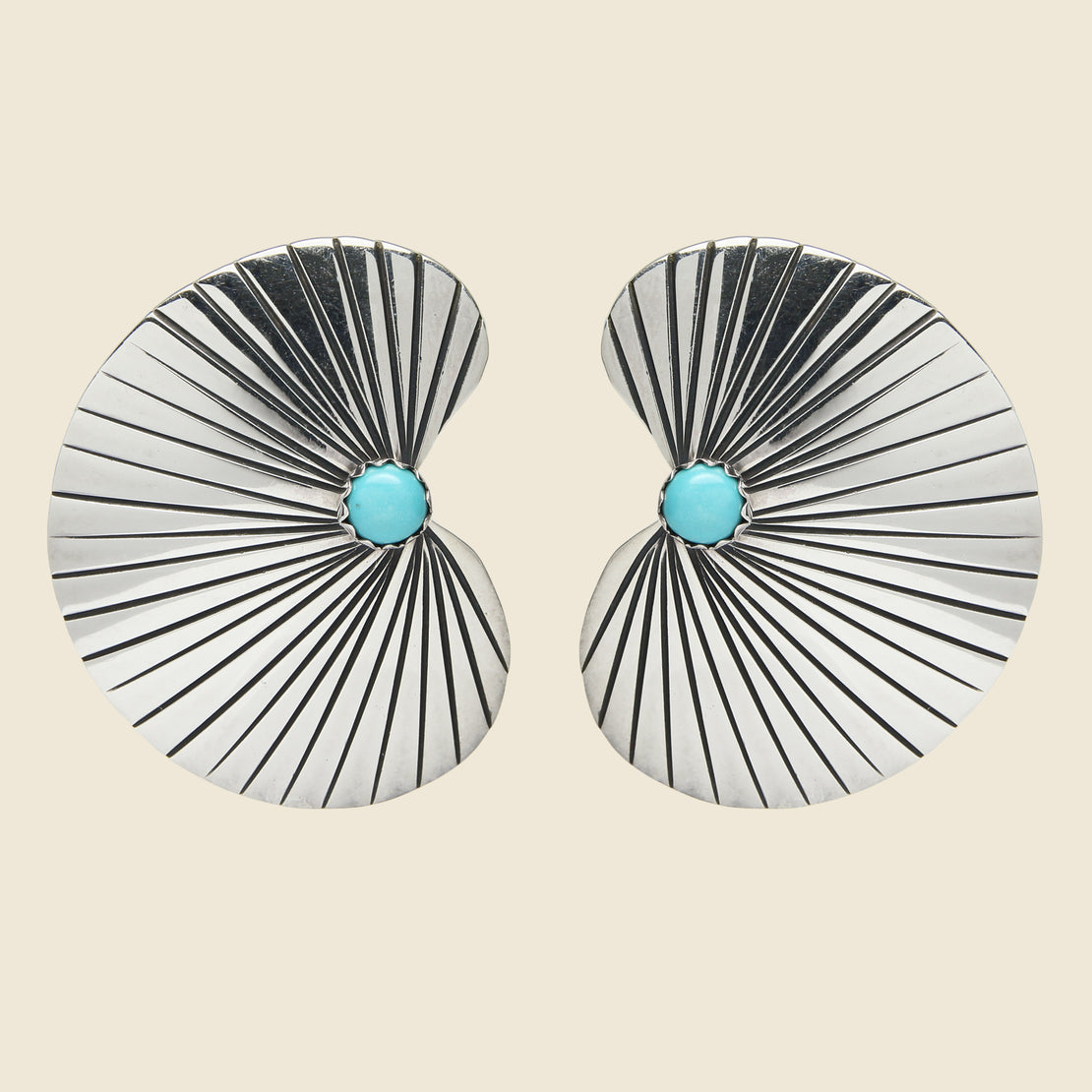 Vintage Turquoise & Sterling Oval Fan Post Earrings