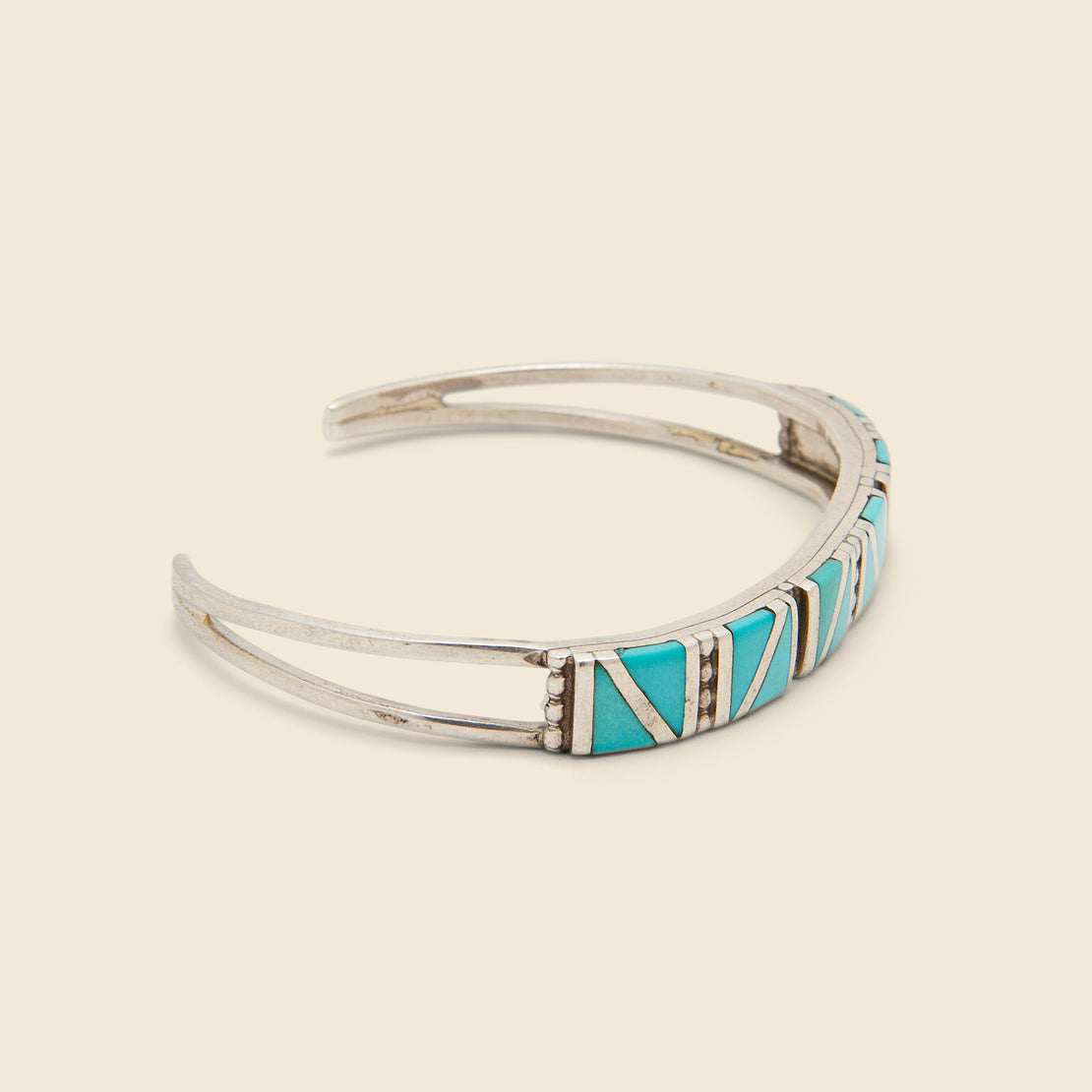 Zig Zag Triangular Turquiose Inlay Cuff - Sterling Silver - Vintage - STAG Provisions - W - One & Done - Accessories & Jewelry
