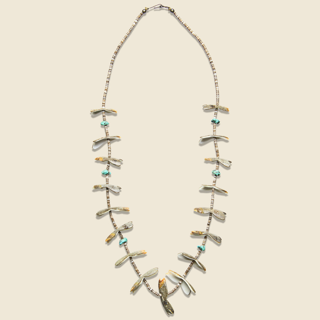 Vintage Nugget Shell & Turquoise Heishe Bead Fetish Necklace.