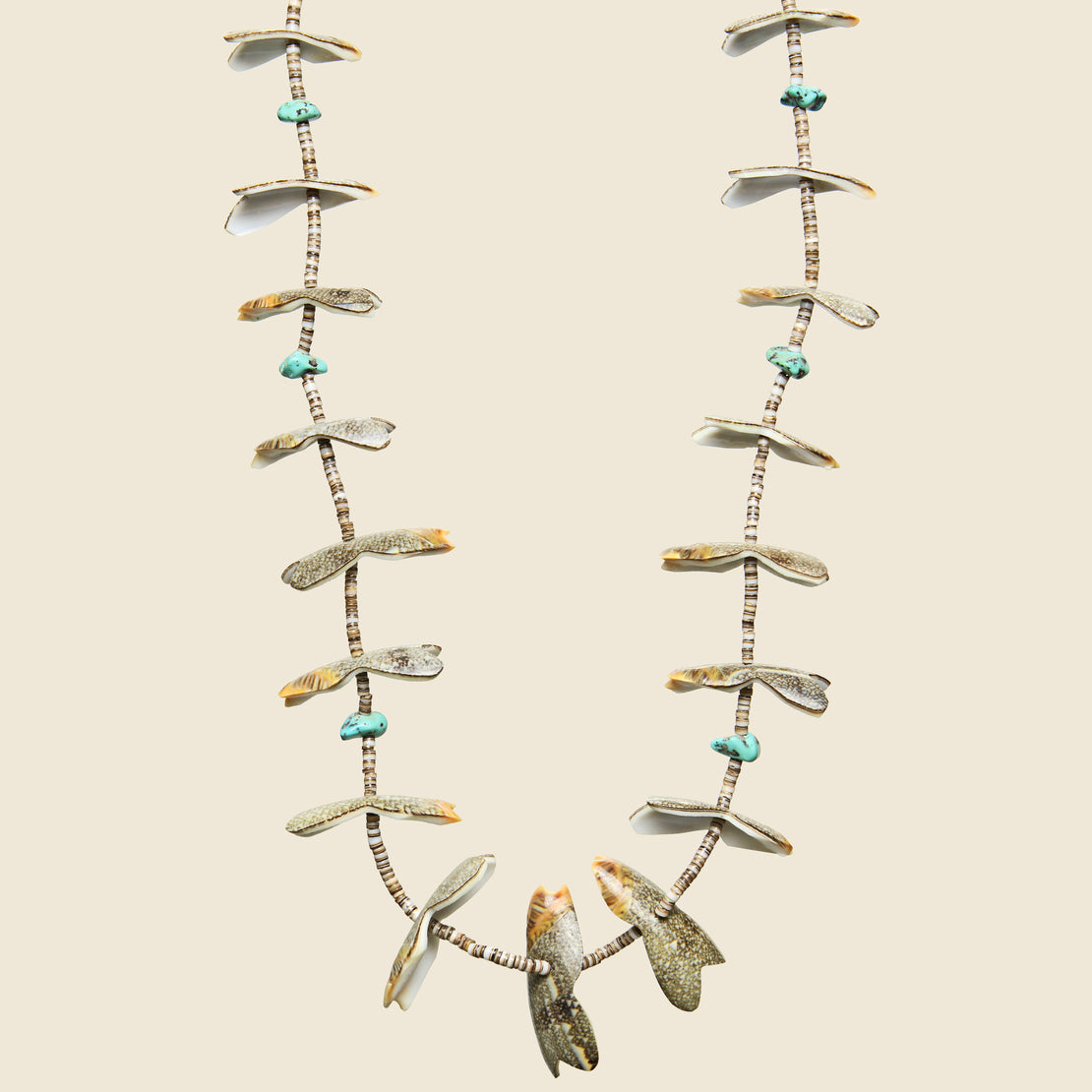 Nugget Shell & Turquoise Heishe Bead Fetish Necklace.