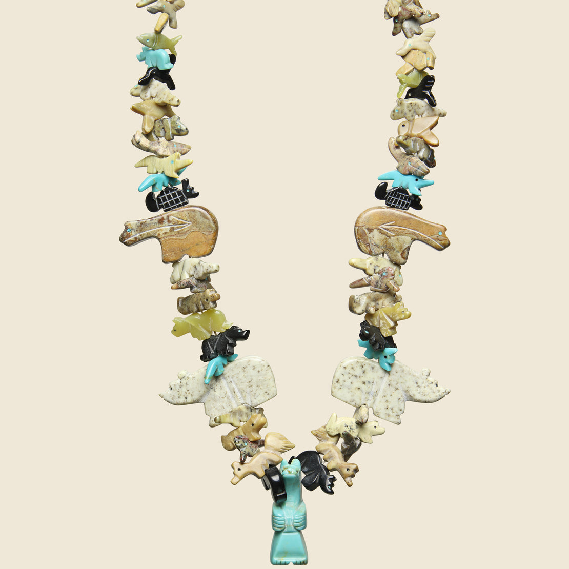 Large Turquoise Bear Cluster Animal Fetish Necklace