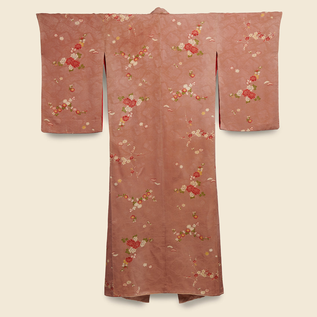 Long Silk Kimono - Mauve, All Over Flowers