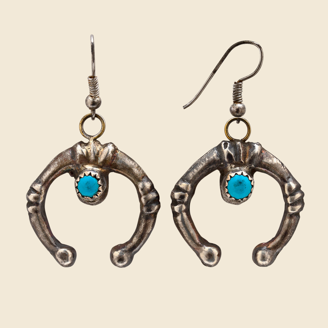 Vintage Sterling/Turquoise Small Naja Dangle Hook Earrings - Blue