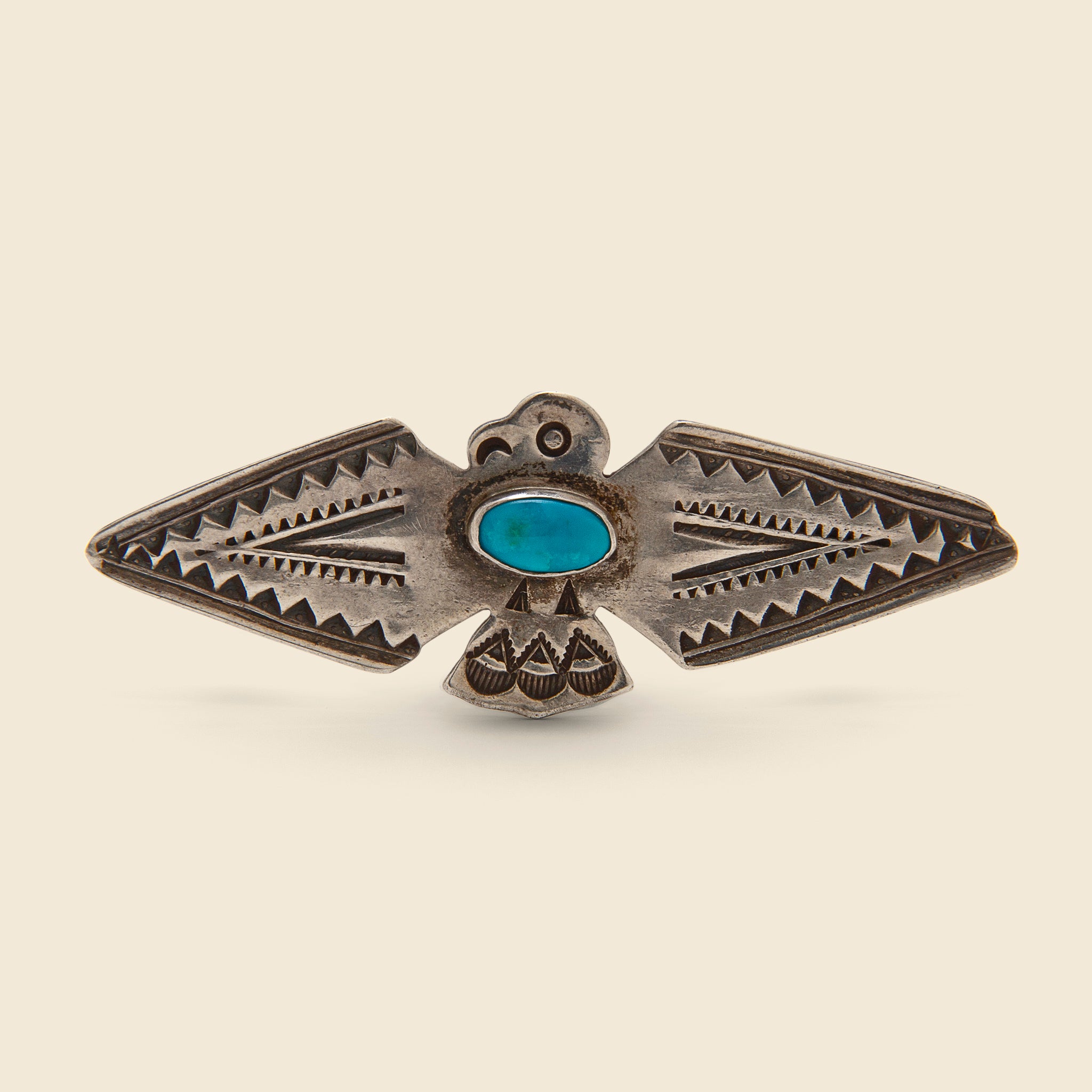Vintage Sterling & Turquoise Diamond Wing Thunderbird Pin