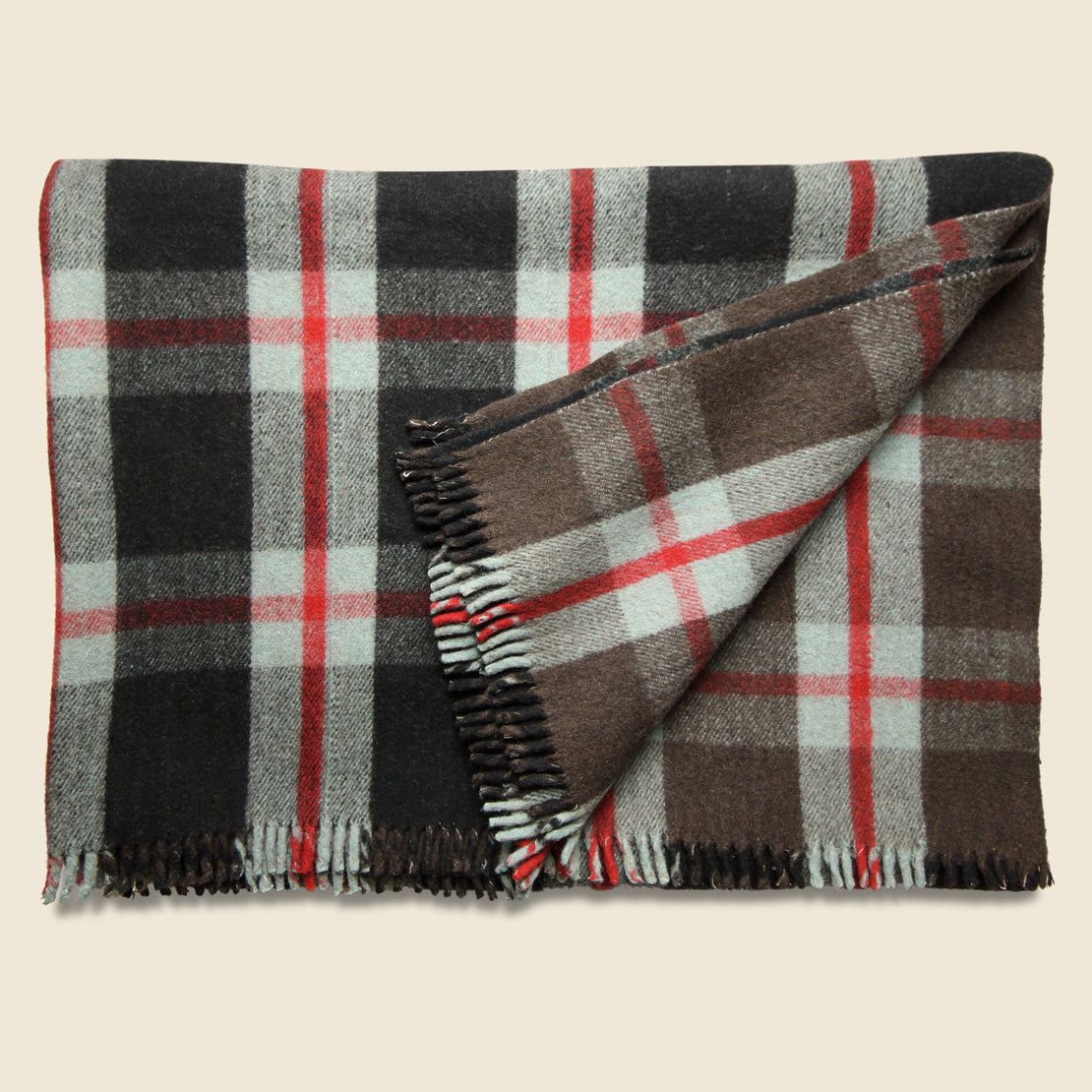 Vintage Vintage Indian Wool Plaid Blanket - Black/Red
