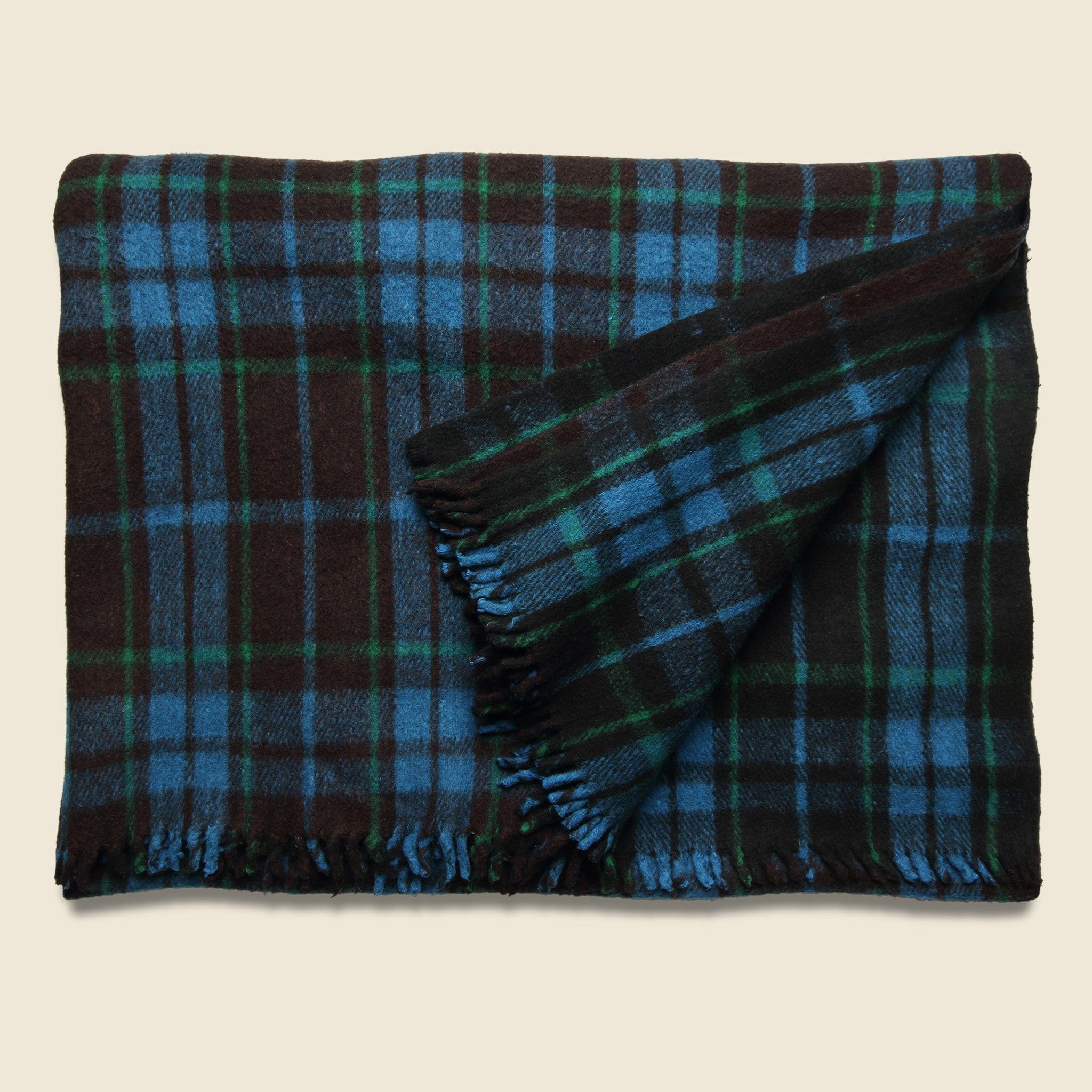 Vintage Indian Wool Plaid Blanket - Black/Green/Blue - Vintage - STAG Provisions - Gift - Blankets