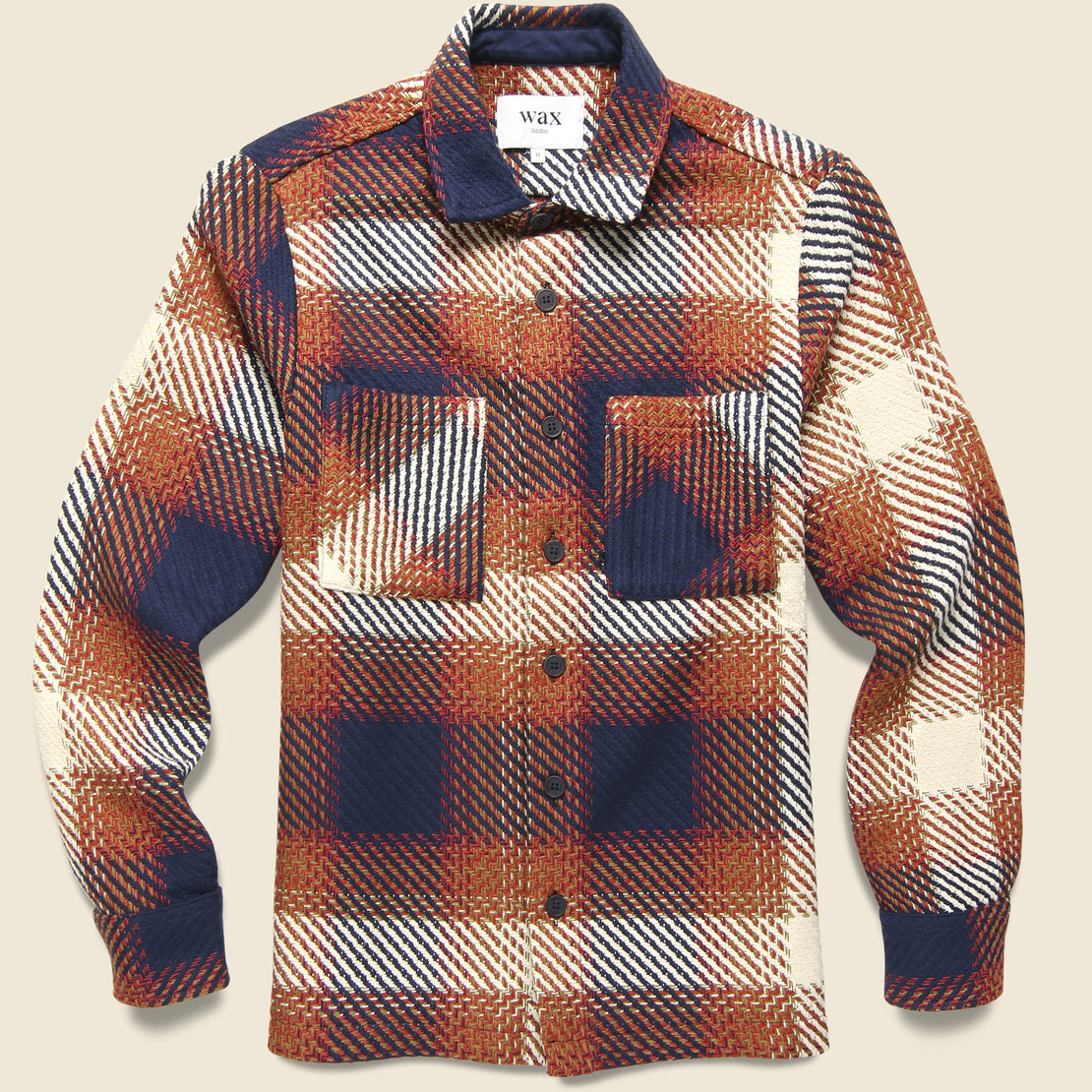 Wax London Whiting Overshirt - Navy/Red Ombre Check