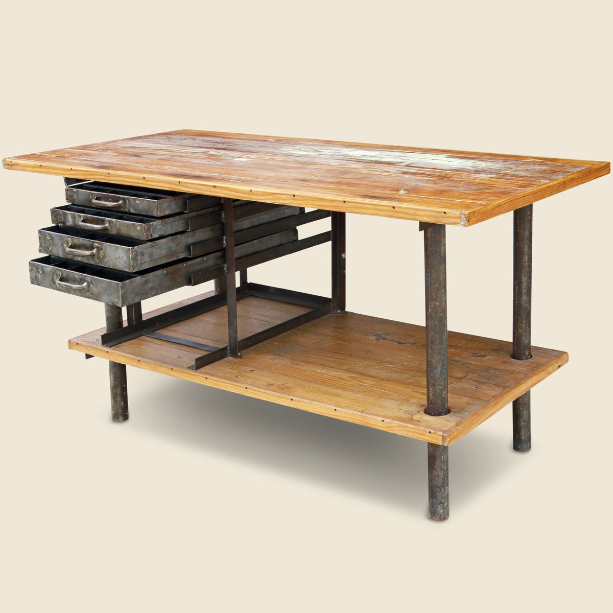 Wooden Industrial Table with Metal Drawers