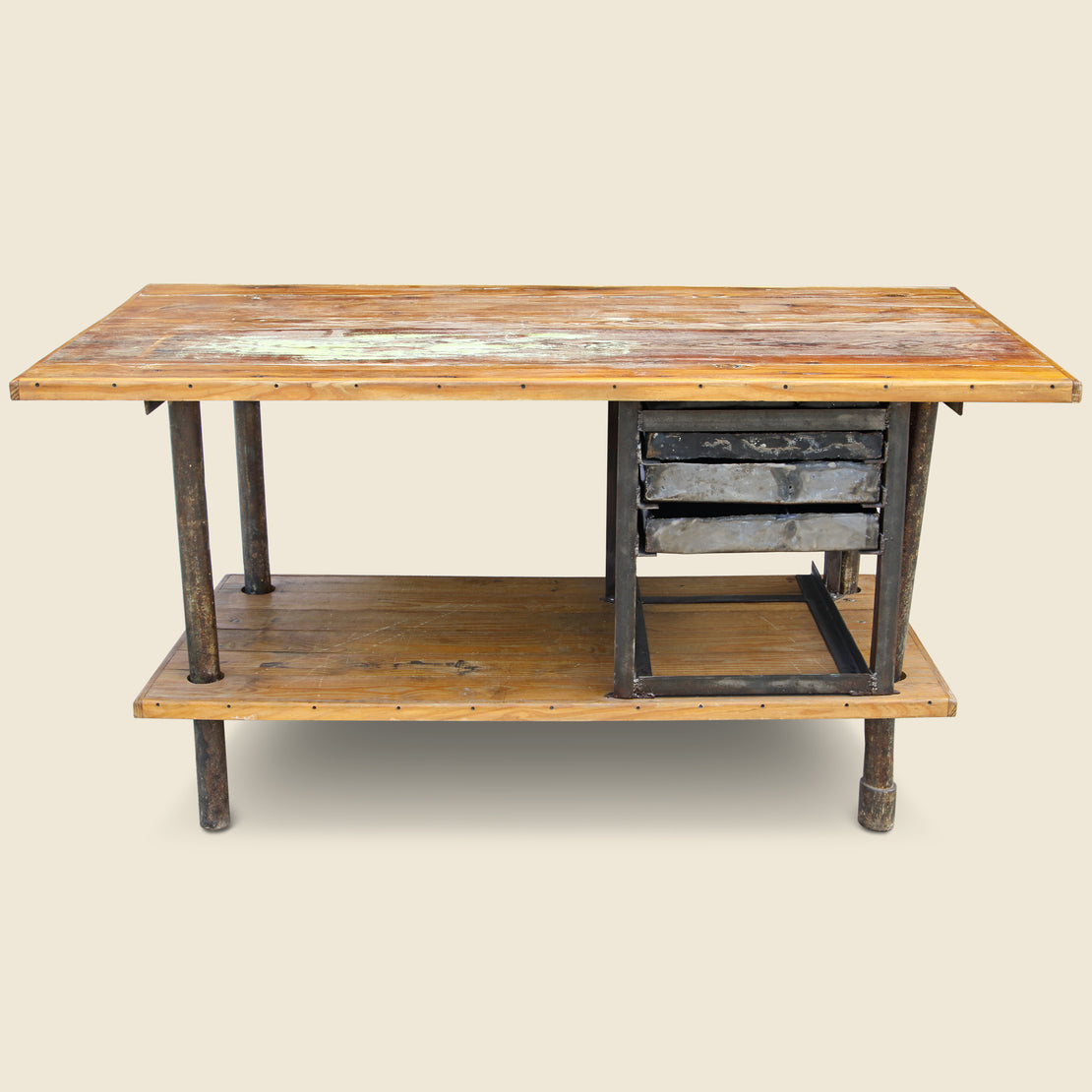 Wooden Industrial Table with Metal Drawers