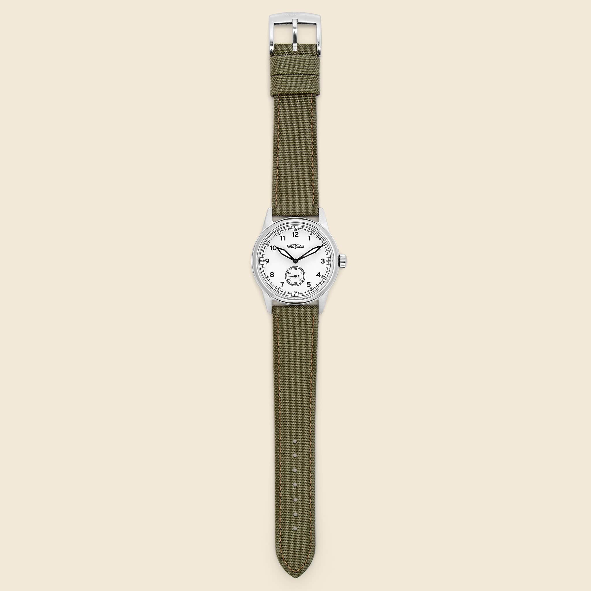 
                          Standard Issue Field Watch 38mm - White/Olive - Weiss Watch Co - STAG Provisions - Accessories - Watches
                        