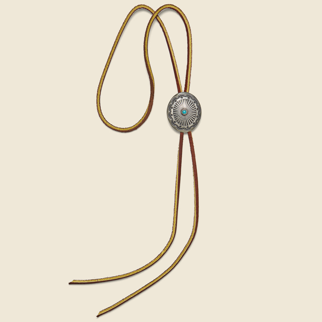 Yuketen Carved Concho Bolo Tie - Brown/Leather