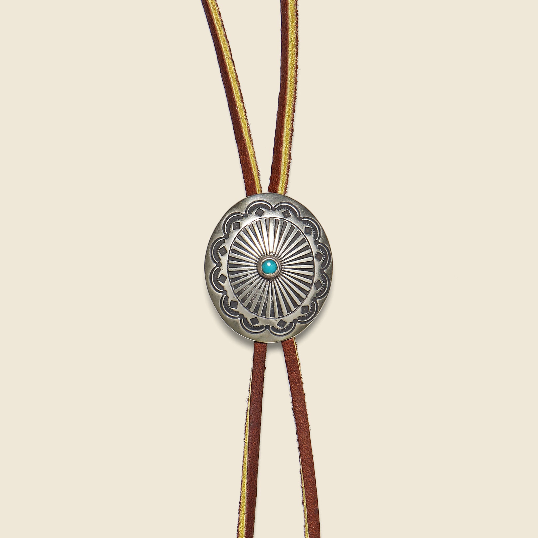 
                          Carved Concho Bolo Tie - Brown/Leather - Yuketen - STAG Provisions - W - Accessories - Necklace
                        