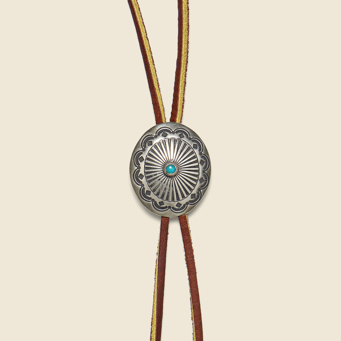 Carved Concho Bolo Tie - Brown/Leather - Yuketen - STAG Provisions - W - Accessories - Necklace